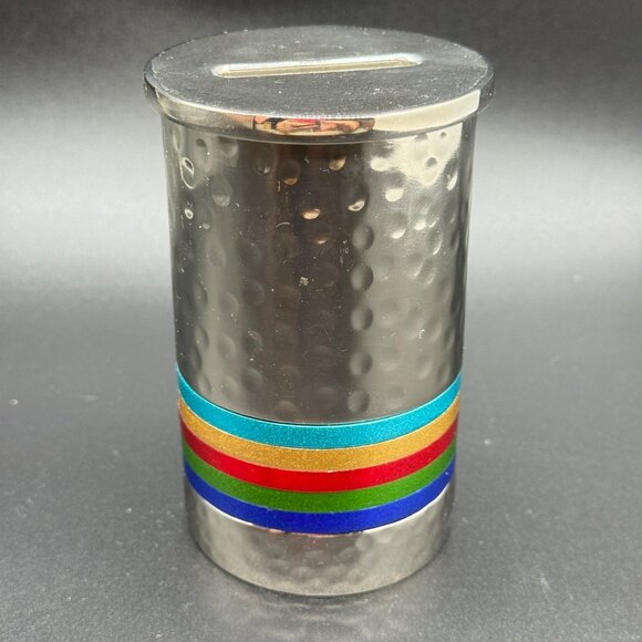 Emanuel - Tzedaka Box - Hammered with Rainbow Stripes - Picture 4 of 9